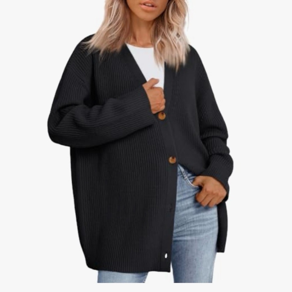 Oversized Black Cardigan Sweater